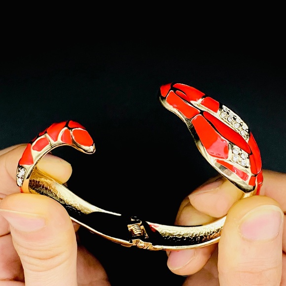 Gothic Red Snake Cuff Bracelet | One-of-a-Kind Unisex Crimson Serpent Bangle - Picture 5 of 5